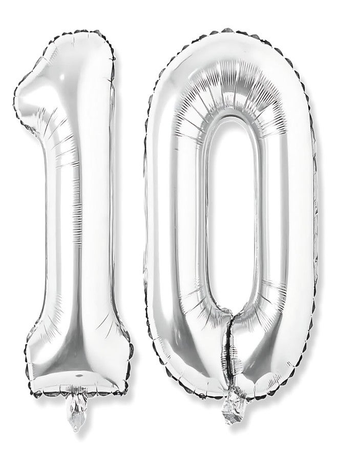 Flyloons 10 number Silver Foil Balloon 16 inch Size Birthday Decoration Items | 10th Year Balloons | Ten